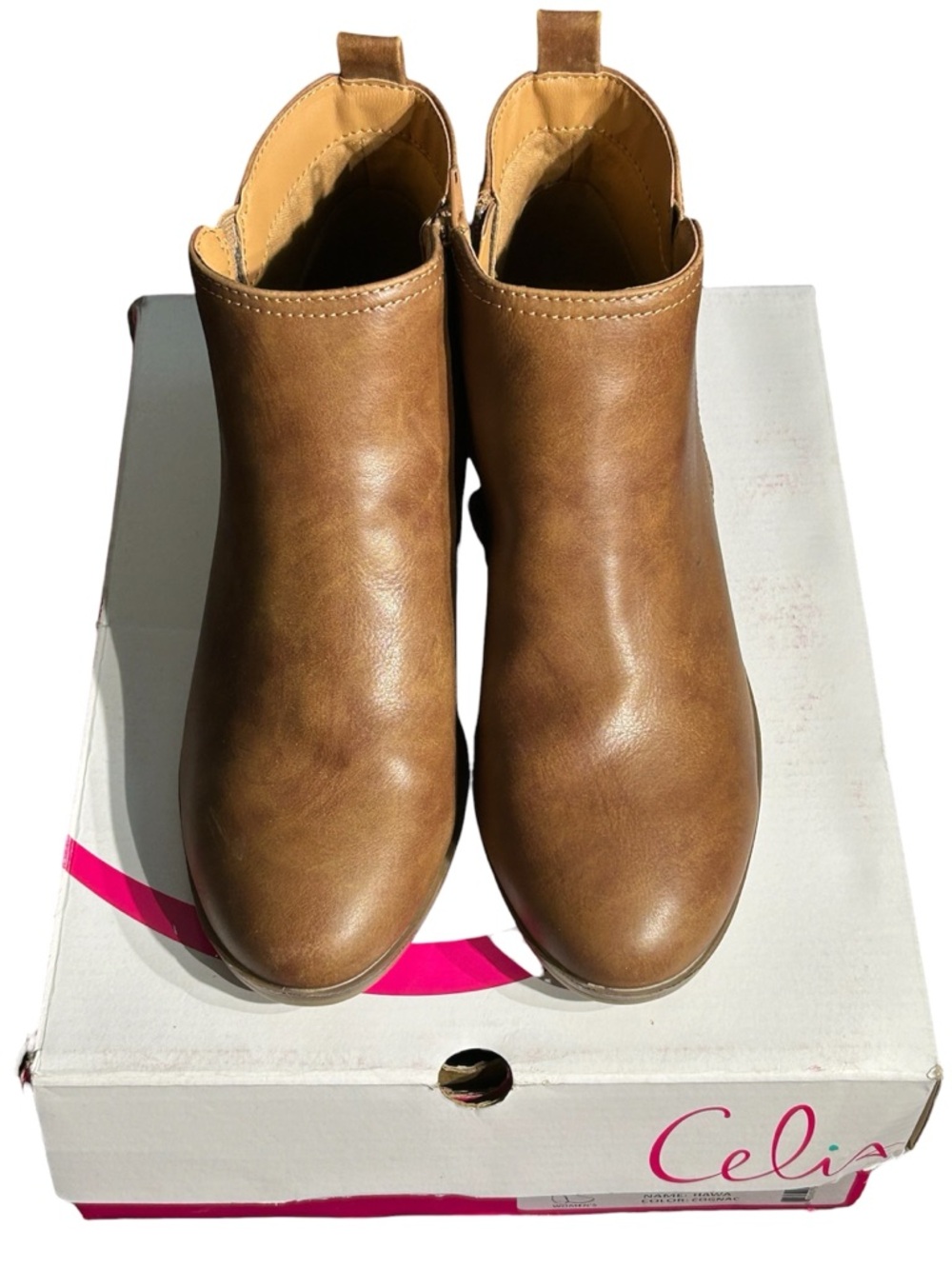 Celia Cognac Faux Leather Chelsea Ankle Boots